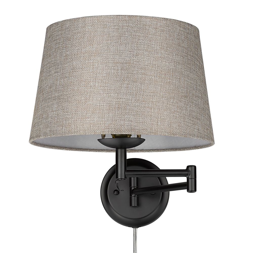 Golden Lighting 3692-A1W BLK-NS Eleanor Articulating Wall Sconce in Matte Black with Natural Sisal Shade